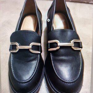 Rachel Zoe Black Loafers with Gold Accents